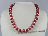 cn098  red flower carve coral beads single necklace with deep sea tridacna