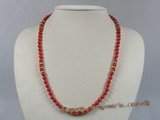 cn099 6mm red round coral beads single strand necklace