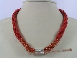 cn110 six strands 4mm red round coral twisted necklace in wholesale