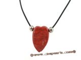 cn111 heart-shape red sponge coral cord pendant necklace in wholesale