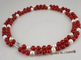 cn113 Red coral mix with south sea shell pearl double strand nekclace