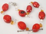 cn114 20*25mm Red oval coral and crystal single necklace in discount price