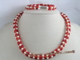 cnset003 Hand knotten 5mm round with rice shape Coral beads necklace&bracelet sets