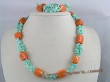 cnset004  branch Red coral beads necklace & stretchy bracelet set