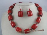 cnset007 17*21mm tubby coral  necklace set with sterling dangle earrings