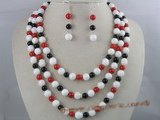 cnset010 Gemstone Black Onyx & Deep sea tridacna coral Necklace &earrings set