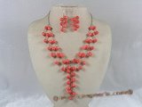 cnset018 8mm pink round coral beads necklace earrings set