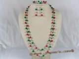 cnset020 handcrafted Sliver needle coral &jade long necklace sets--summer collection