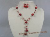 cnset023 Fanshion 12mm coral sterling silver Y style necklace earrings set