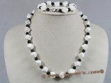 cnset024 Square sponge coral with 6mm black agate necklace set--summer collection