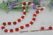 cnset027 Red coin coral with tridacna beads necklace earrings set for Xmas's day