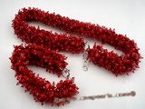 cnset029 Red irregular branch coral &crystal neckalce bracelet set