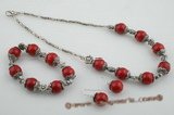 cnset036 Stylish red coral and flower spacers Necklace & bracelet jewelry set