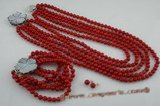 cnset037 Elegant Five rows 6mm round  Red coral necklace jewelry set on sale