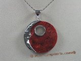 cpd002 Silver 40mm red round coral Pendant