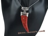 cpd008 Hand worked 30*70mm red coral pendant in horn design