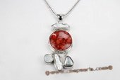 Cpd012 Hand Wrapped Biwa Pearl and Red Coral Pendant Necklace