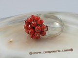 cr001 5mm round red coral ring with adjustable 18KGP mounting