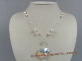 crn021 Delicate heart -shape Austria crystal necklace in sterling chain