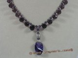 crn025 Purple faceted chinese crystal necklace with silver beads