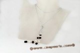 crn038 Faceted smoking quartz and pearl silk cord rope necklace
