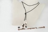 Crn041 Hand made potato pearl and smoking quartz long lariat necklace