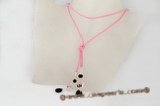 crn042 Hand made Rose quartz and crystal long cord lariat necklace