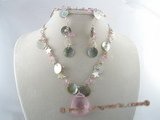 CRNSET005 Pink crystal bridal jewelry set with shells beads and seed pearl
