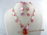 CRNSET006 red crystal necklace earring set with mother of pearl  and seed pearl