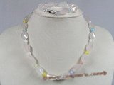 crnset010  rose quartz and multi color crystal necklace bracelet set--summer collection