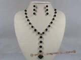 gnset001 8mm black agate beads Y Style gem stone necklace earrings set