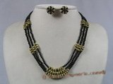 gnset003 3mm black seed agate beads triple strands rope necklace