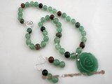 gnset021 single strand 8mm round jasper and pendant necklace in wholesale