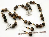 gnset024 Elegant tiger's eye gemstone and faceted crystal jewelry set in wholesale