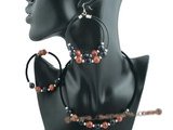 gnset042 New style Black rubber cord Sand stone necklace jewelry set for christmas