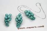 Gnset047 Round Turquoise Grape Pendant Necklace& Earrings Set