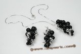 Gnset051 Handmade Black Agate & Seamless Beads Pendant & Earrings in Grape-like