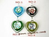 gpd059  Ten pieces 45mm heart-shape lampwork pendant necklace with star pattern