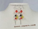 gse035 hand warpped red crystal and jade pierce dangle earrings