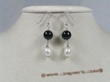 gse037 Black agate and pearl dangle earring wholesale