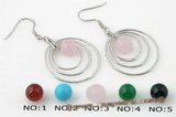 gse049 925silver multi Hoop dangle Earrings with 8mm rose quartz