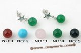 gse056 Sterling silver star stud earrings with 8mm green jade