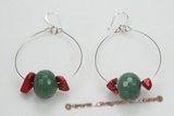 gse067 18mm green jade hoop earring  decorated with red coral