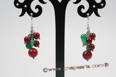 gse068 coral& jade dangle earrings with sterling silver hook