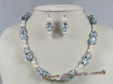 gset023 oval lampwork beads&pearl necklace jewelry set