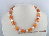 gsn008 Handcrafted 12*17mm tubby  agate gemstone necklace alternate with potato pearls
