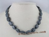 gsn012 13*18mm oval snowflake obsidian gemstone beads necklace