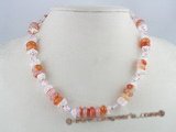 gsn022 10mm disc design red agate alternat with crystal beads necklace