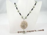 gsn023 6mm black agate beads Y Style gem stone necklace