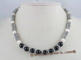 gsn025 10mm black agate beadsalternately with potato pearl necklace